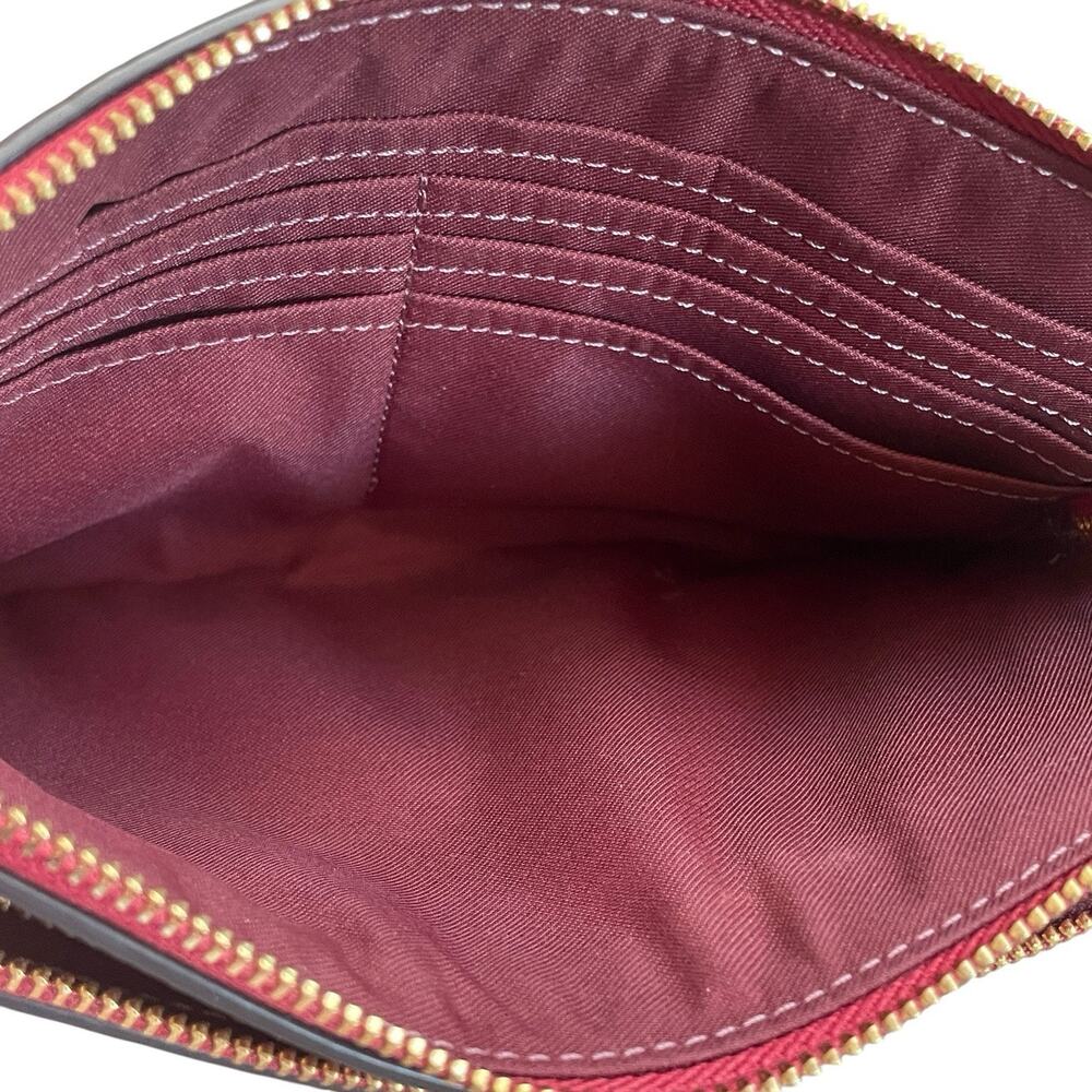 COACH C5576 Brown Signature Canvas 1941 Red Leather Double Zip Wristlet Wallet - Picture 5 of 9